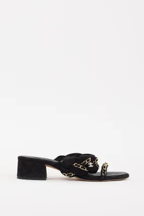 2017 Black & Gold Suede Chain Braided CC Sandal