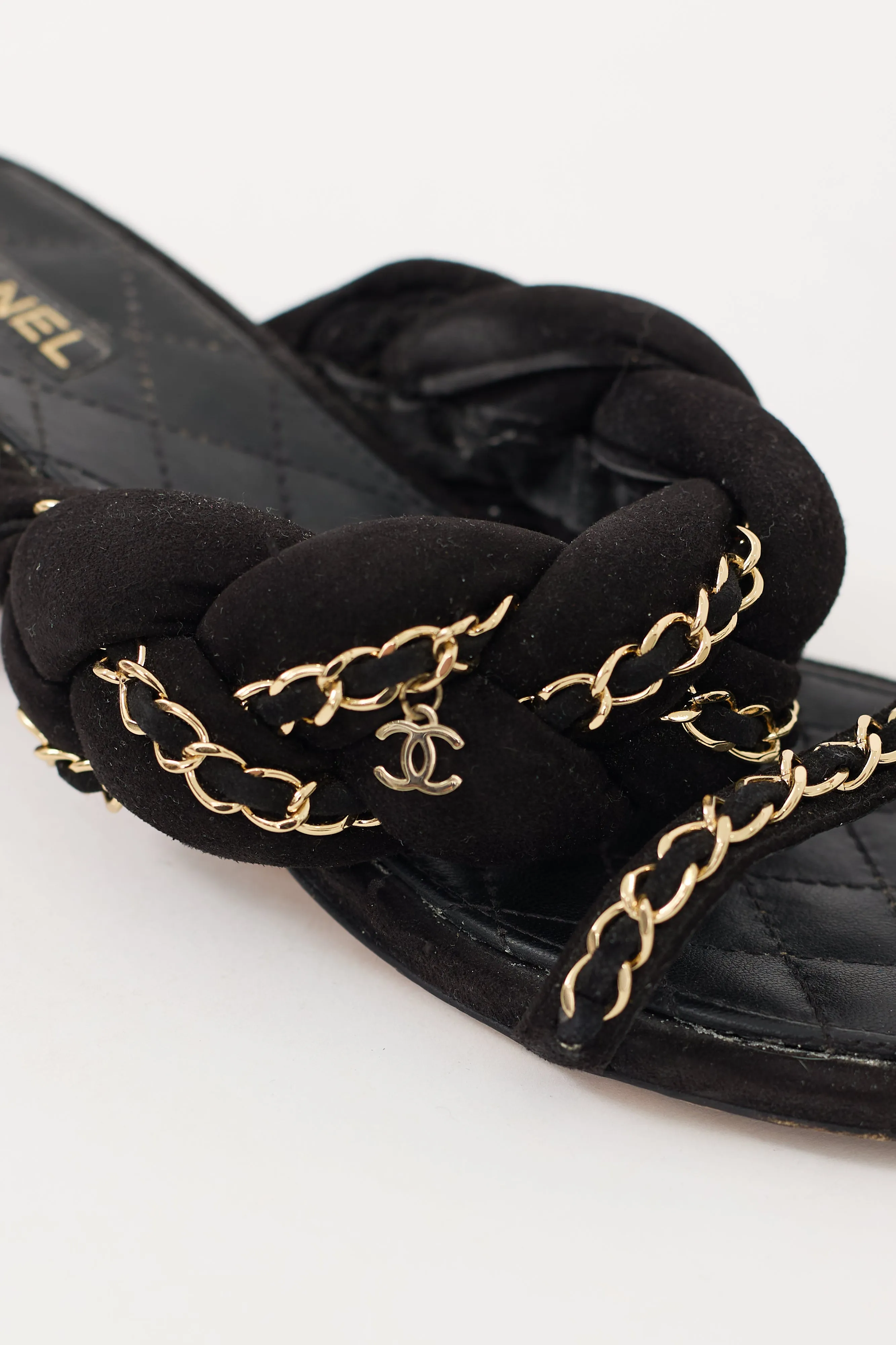 2017 Black & Gold Suede Chain Braided CC Sandal