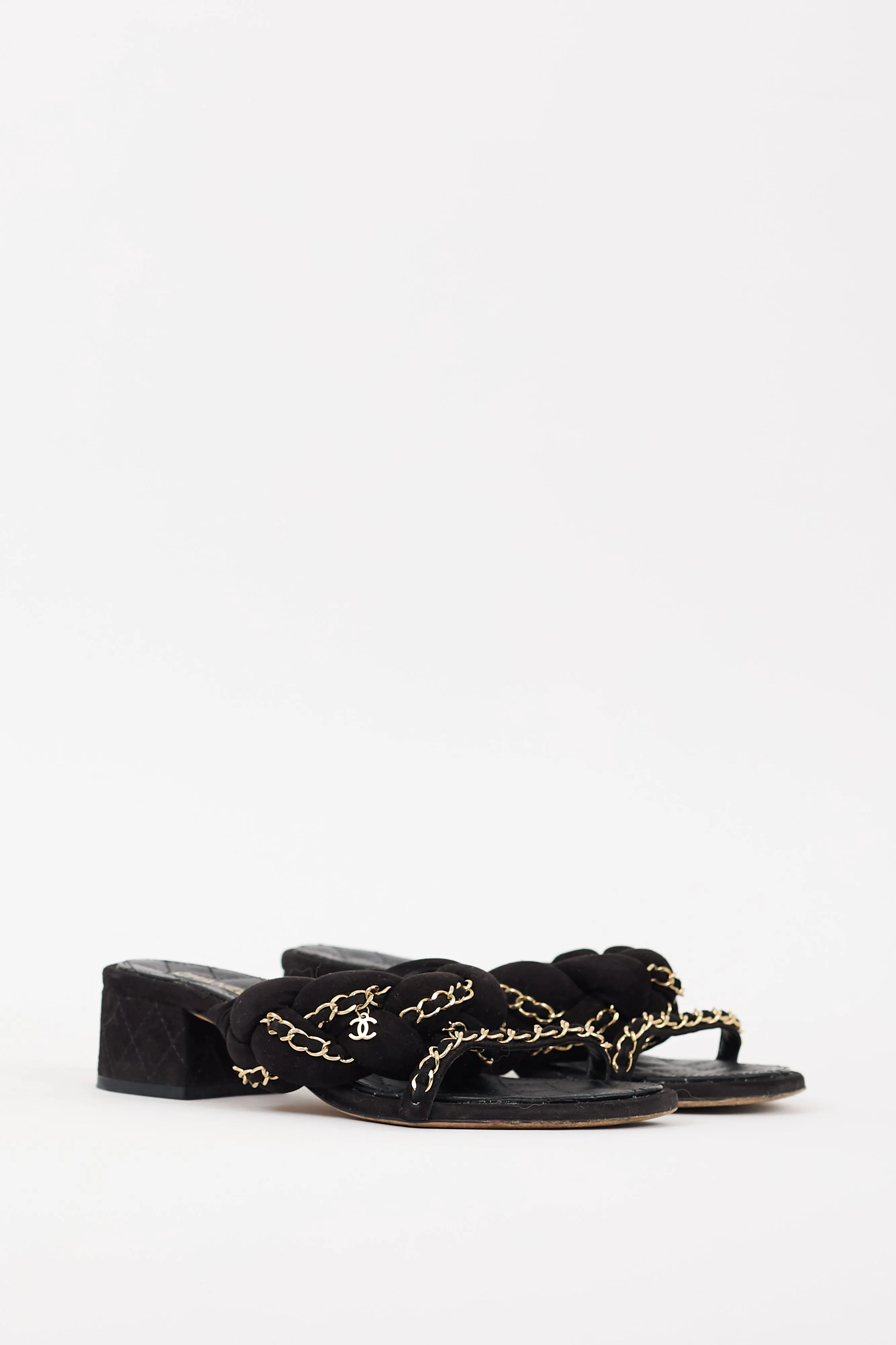 2017 Black & Gold Suede Chain Braided CC Sandal