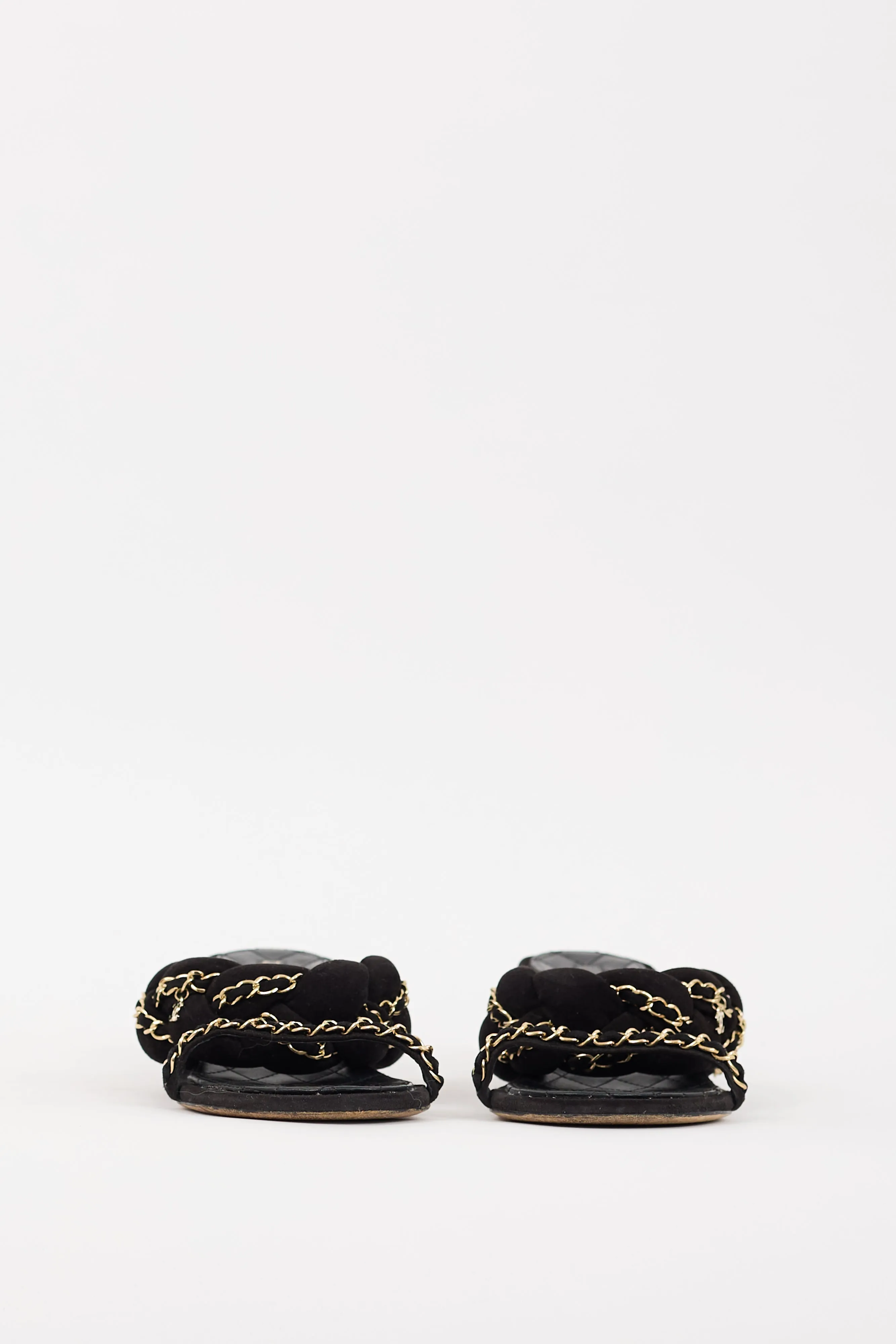 2017 Black & Gold Suede Chain Braided CC Sandal