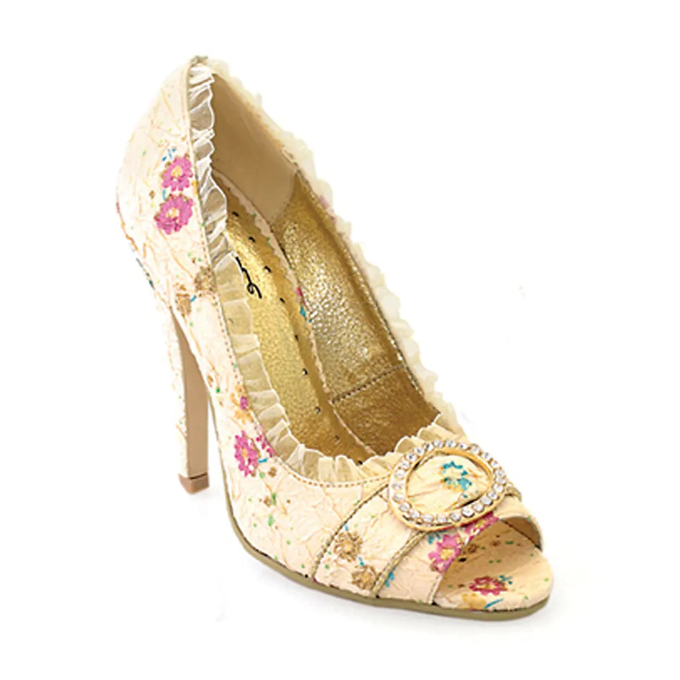 418-TORI 4.5" Decorative Fabric Peep-Toe W/Rhinestones.