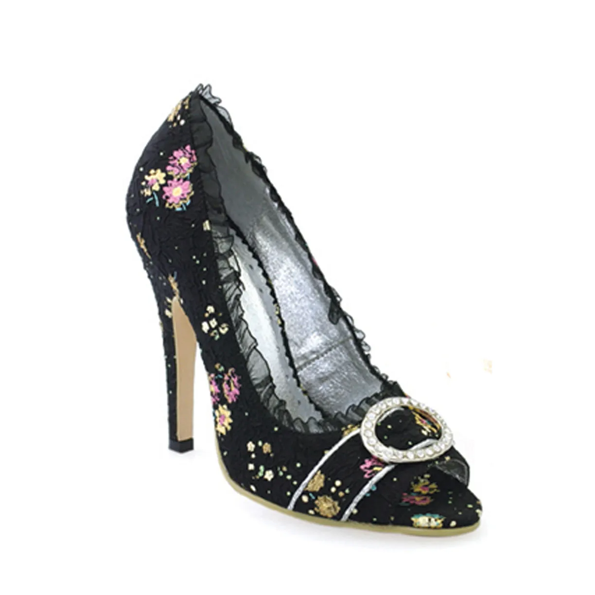 418-TORI 4.5" Decorative Fabric Peep-Toe W/Rhinestones.