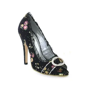 418-TORI 4.5" Decorative Fabric Peep-Toe W/Rhinestones.