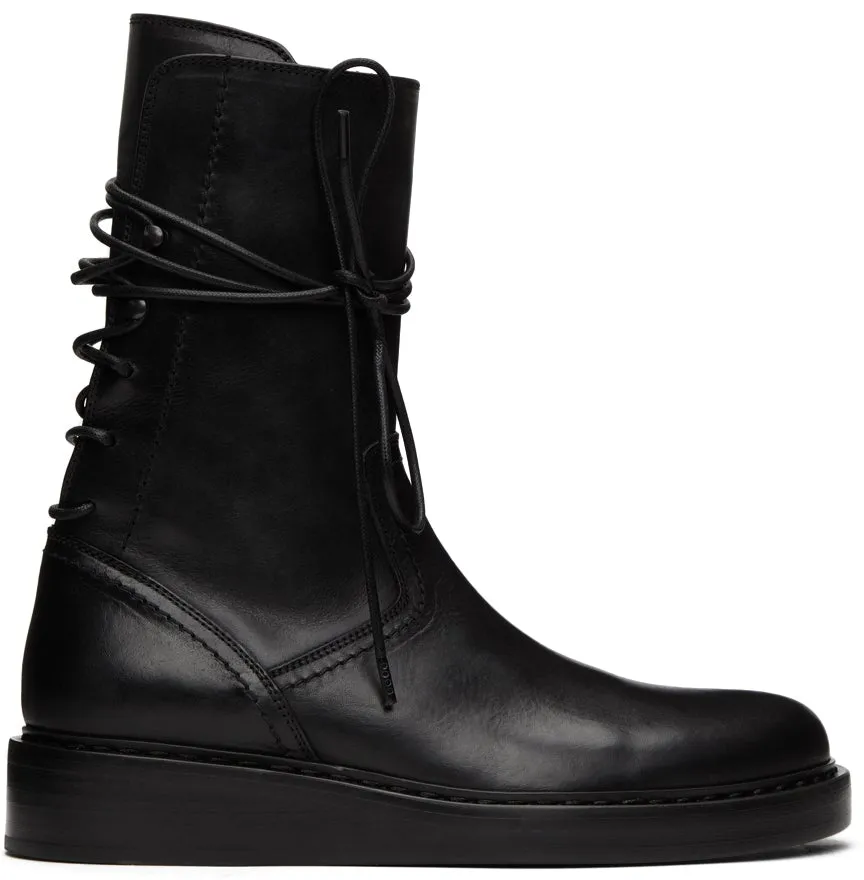 Ann Demeulemeester Black Leather Back Lace-Up Boots