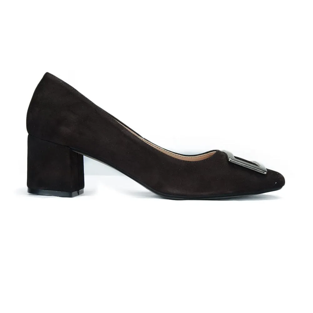 Bailarinas FLORA CFT Dark Brown Suede Leather Classic Square Toe Pump