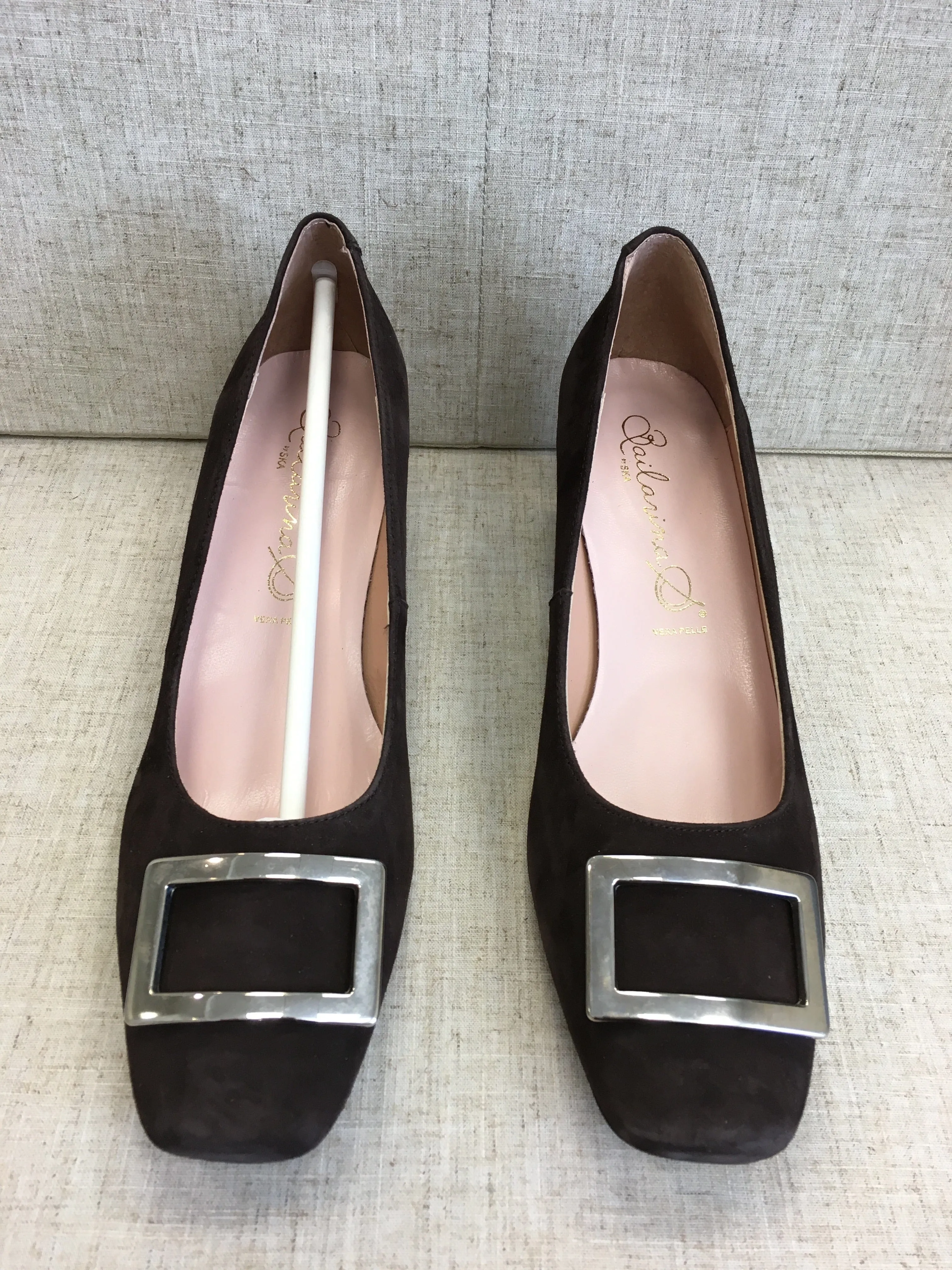Bailarinas FLORA CFT Dark Brown Suede Leather Classic Square Toe Pump