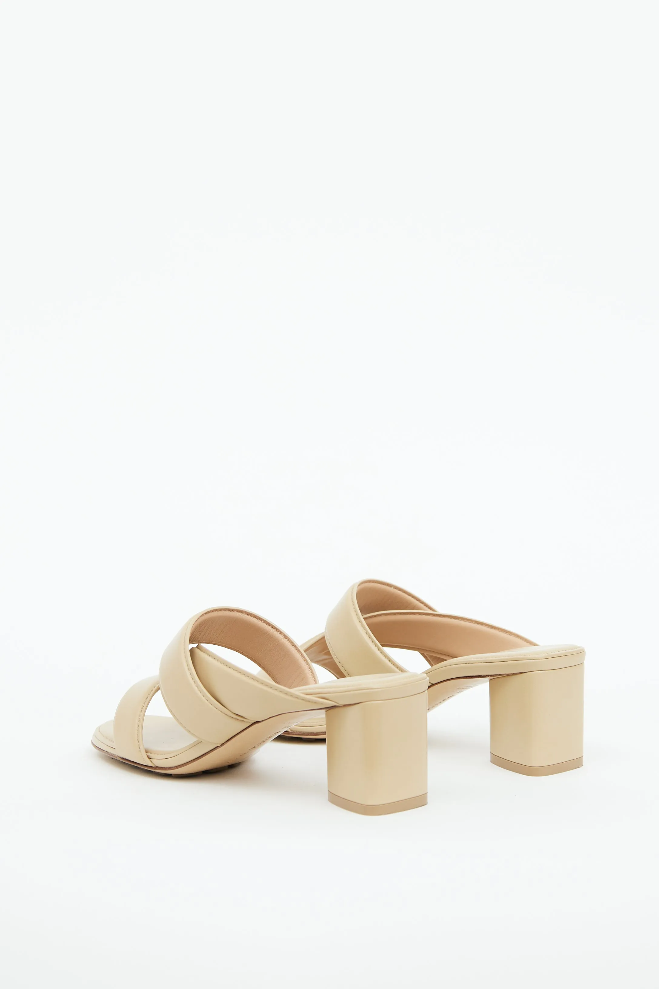 Beige Leather Band Heeled Sandal