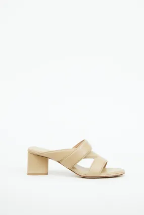 Beige Leather Band Heeled Sandal