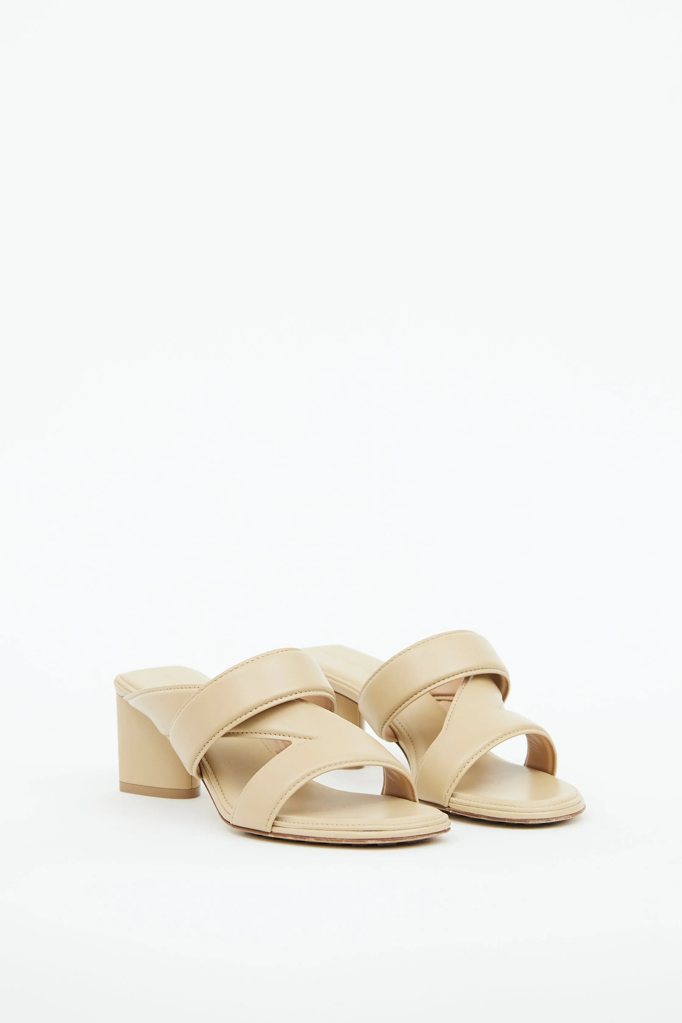 Beige Leather Band Heeled Sandal