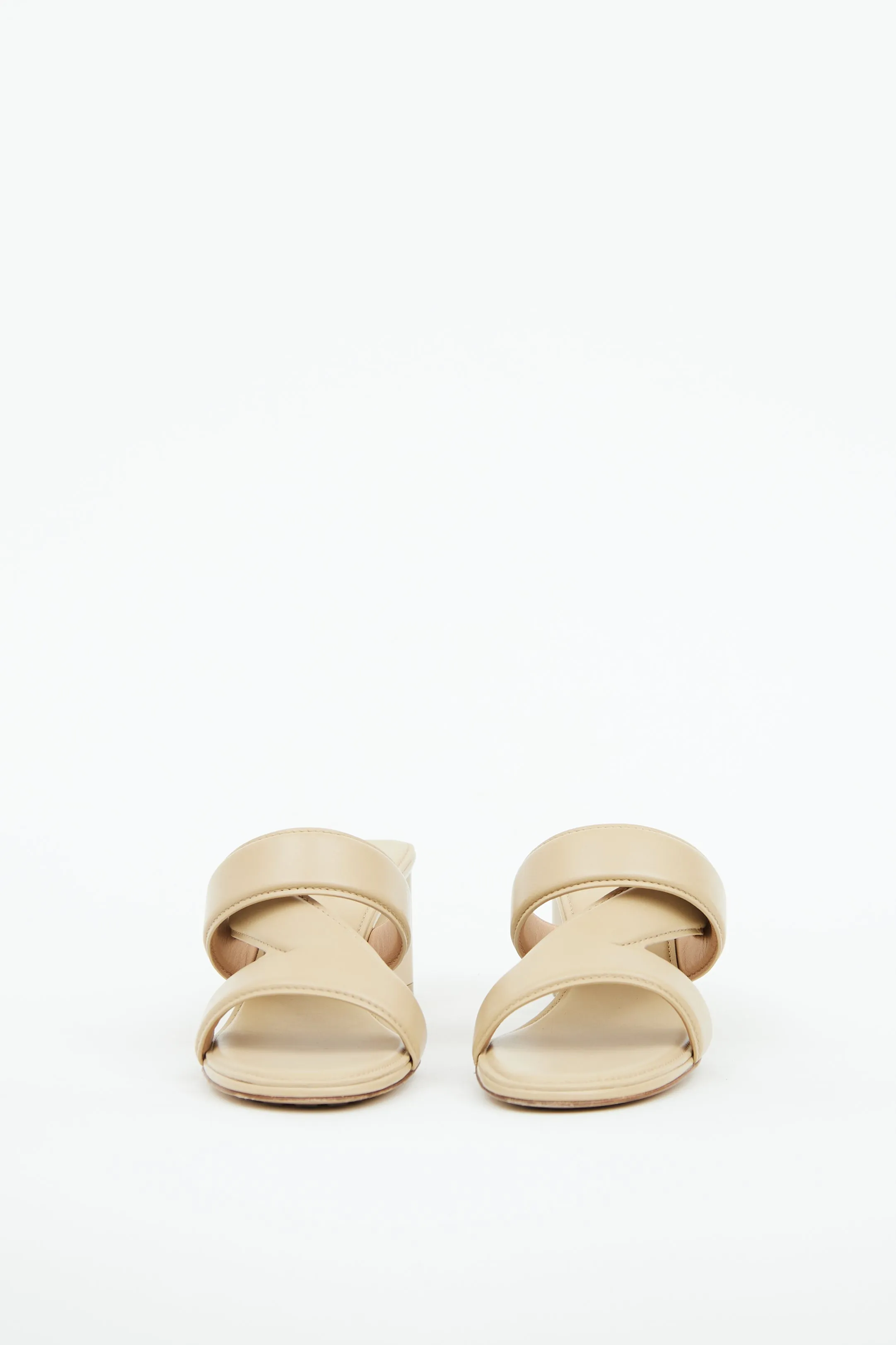 Beige Leather Band Heeled Sandal