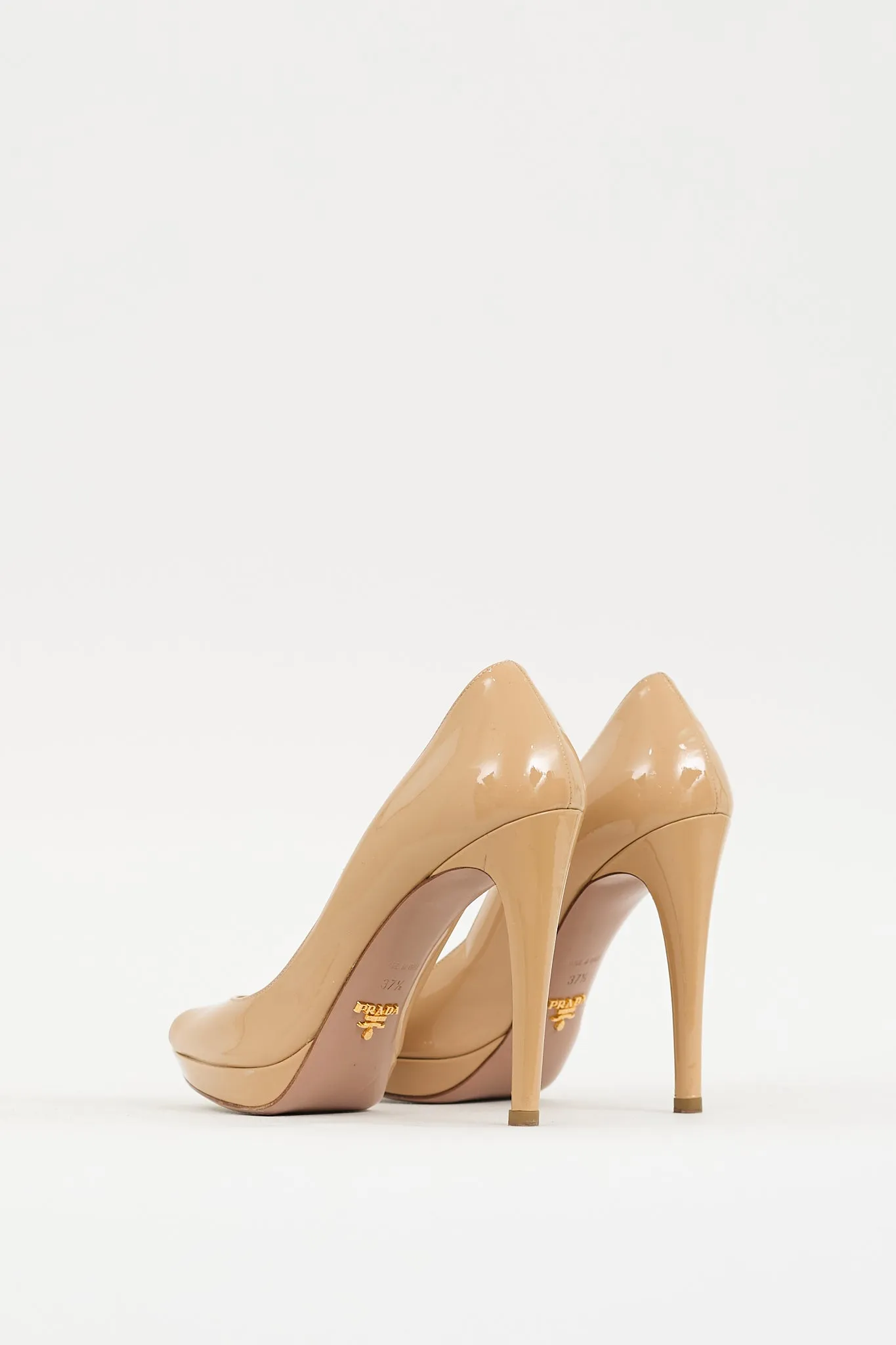 Beige Patent Leather Peep Toe Pump