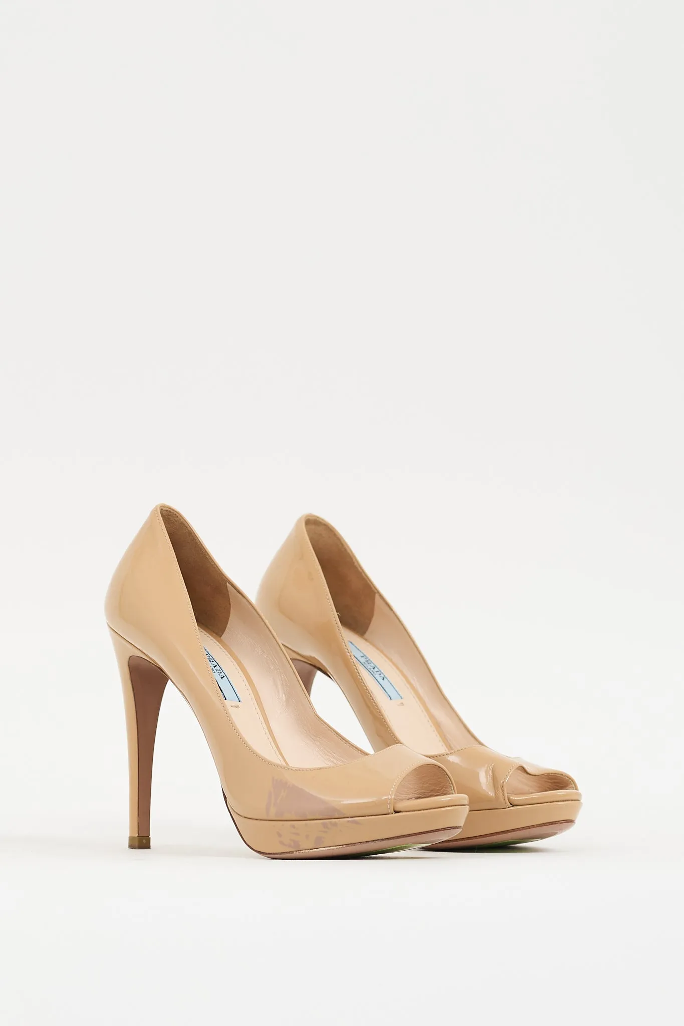 Beige Patent Leather Peep Toe Pump