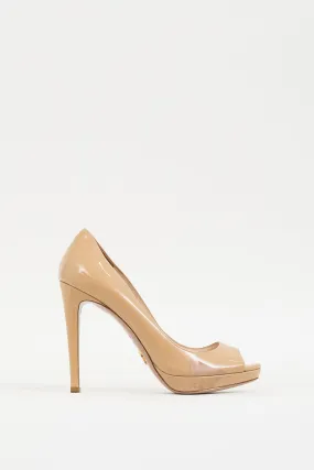 Beige Patent Leather Peep Toe Pump