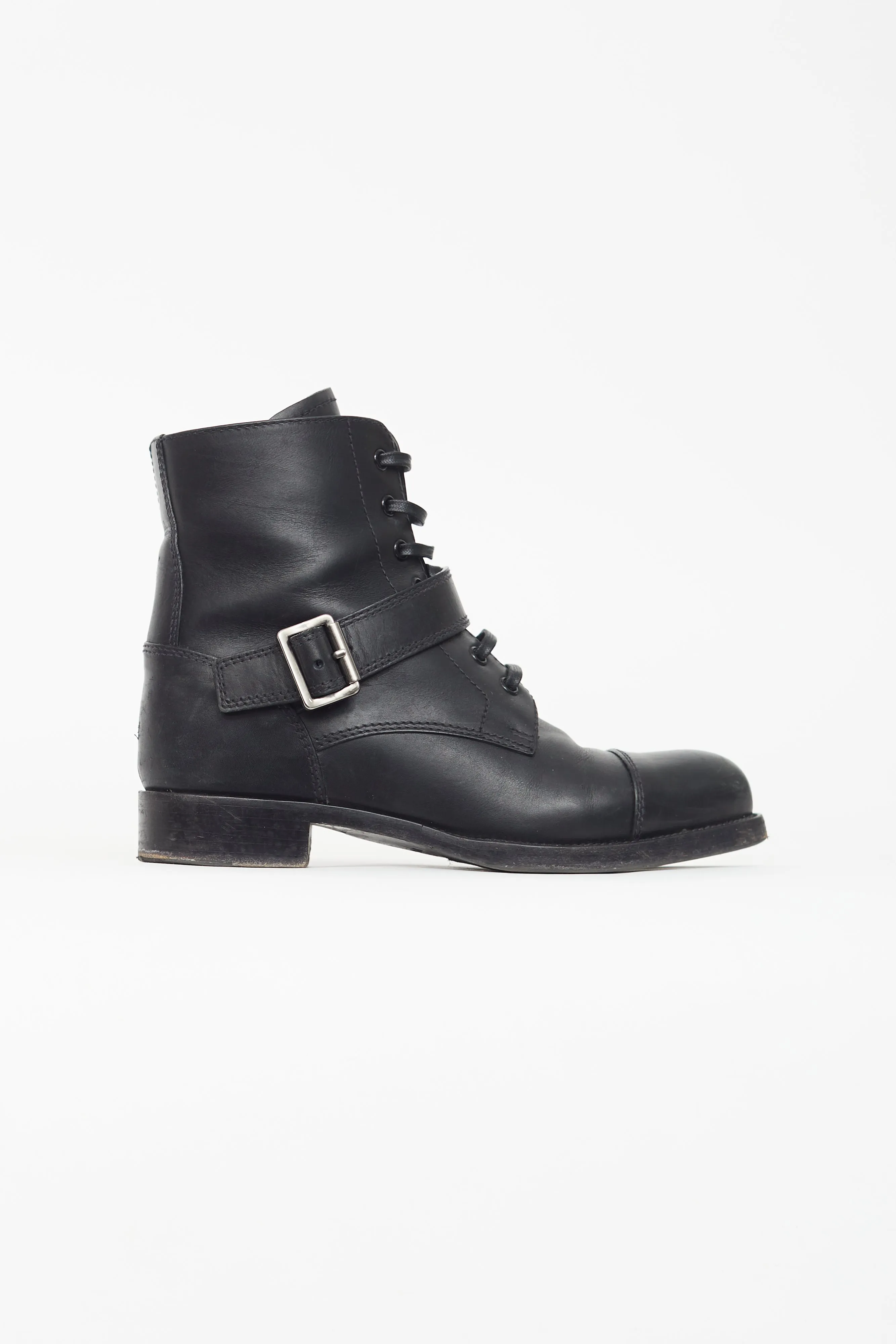 Black Leather Buckle Boot