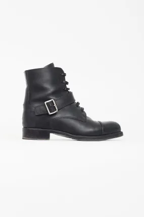 Black Leather Buckle Boot
