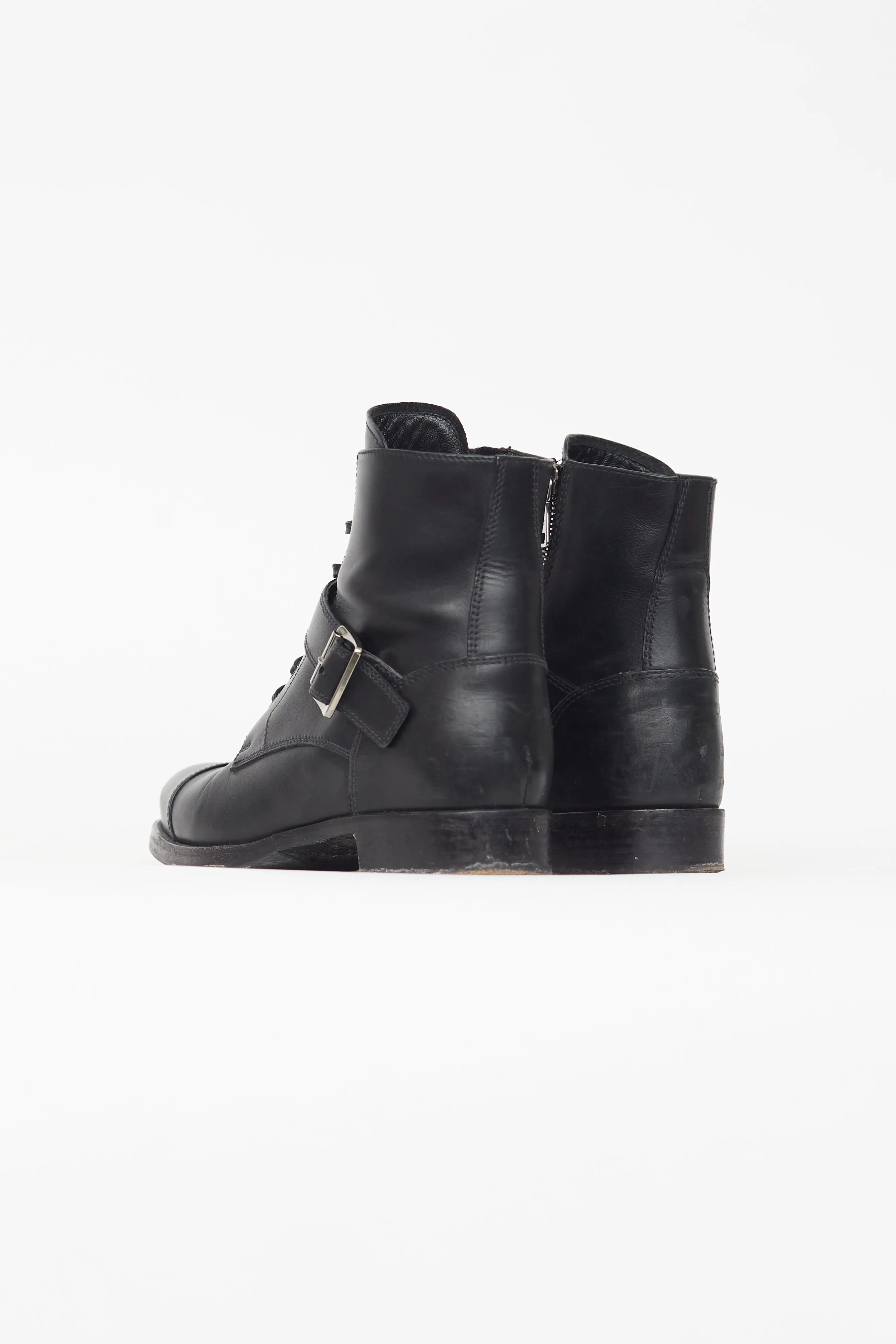Black Leather Buckle Boot
