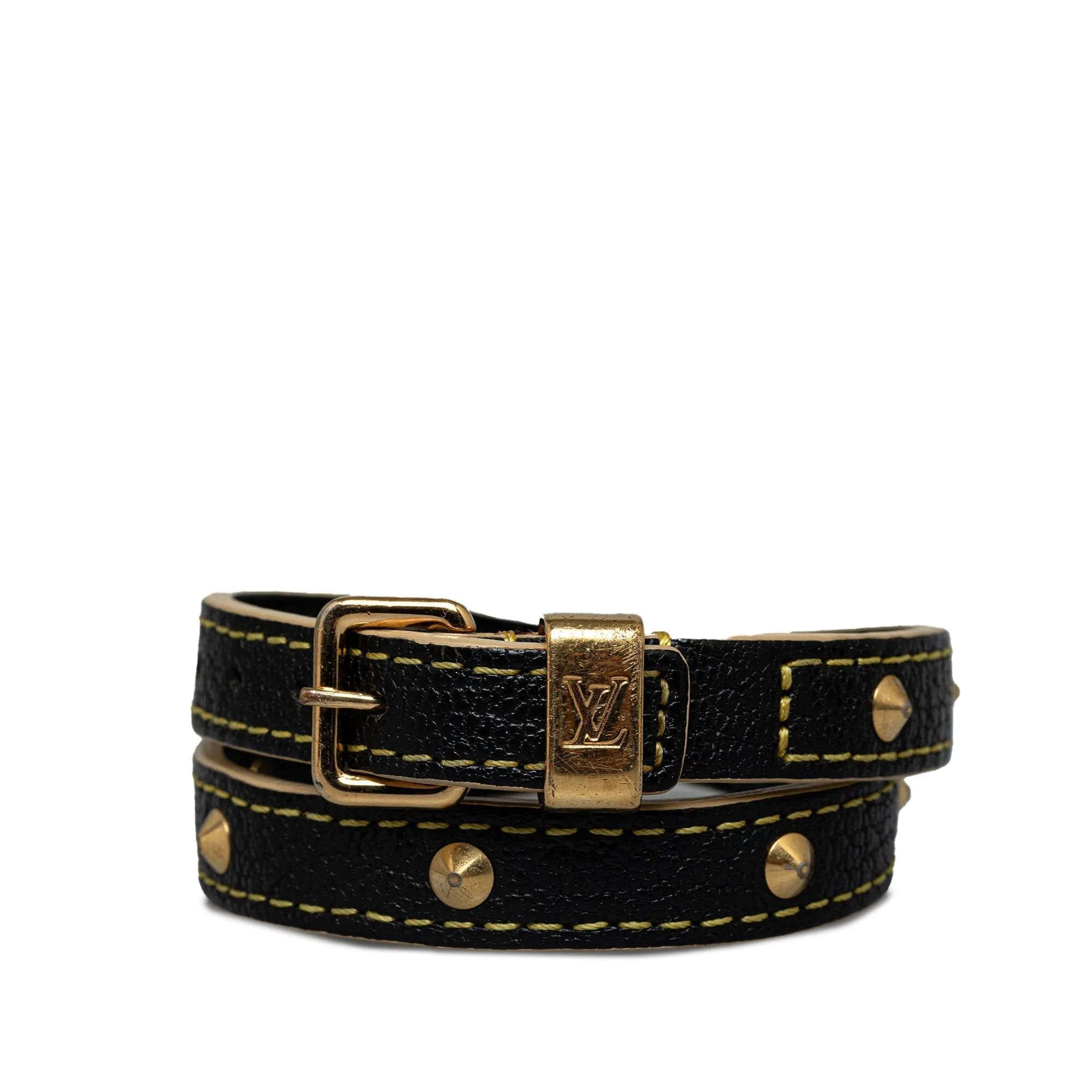 Black Louis Vuitton Studded Suhali Double Wrap Bracelet