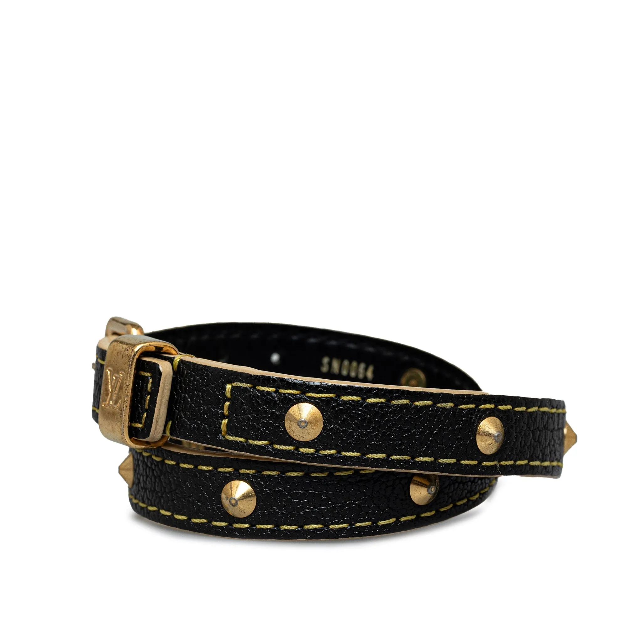 Black Louis Vuitton Studded Suhali Double Wrap Bracelet