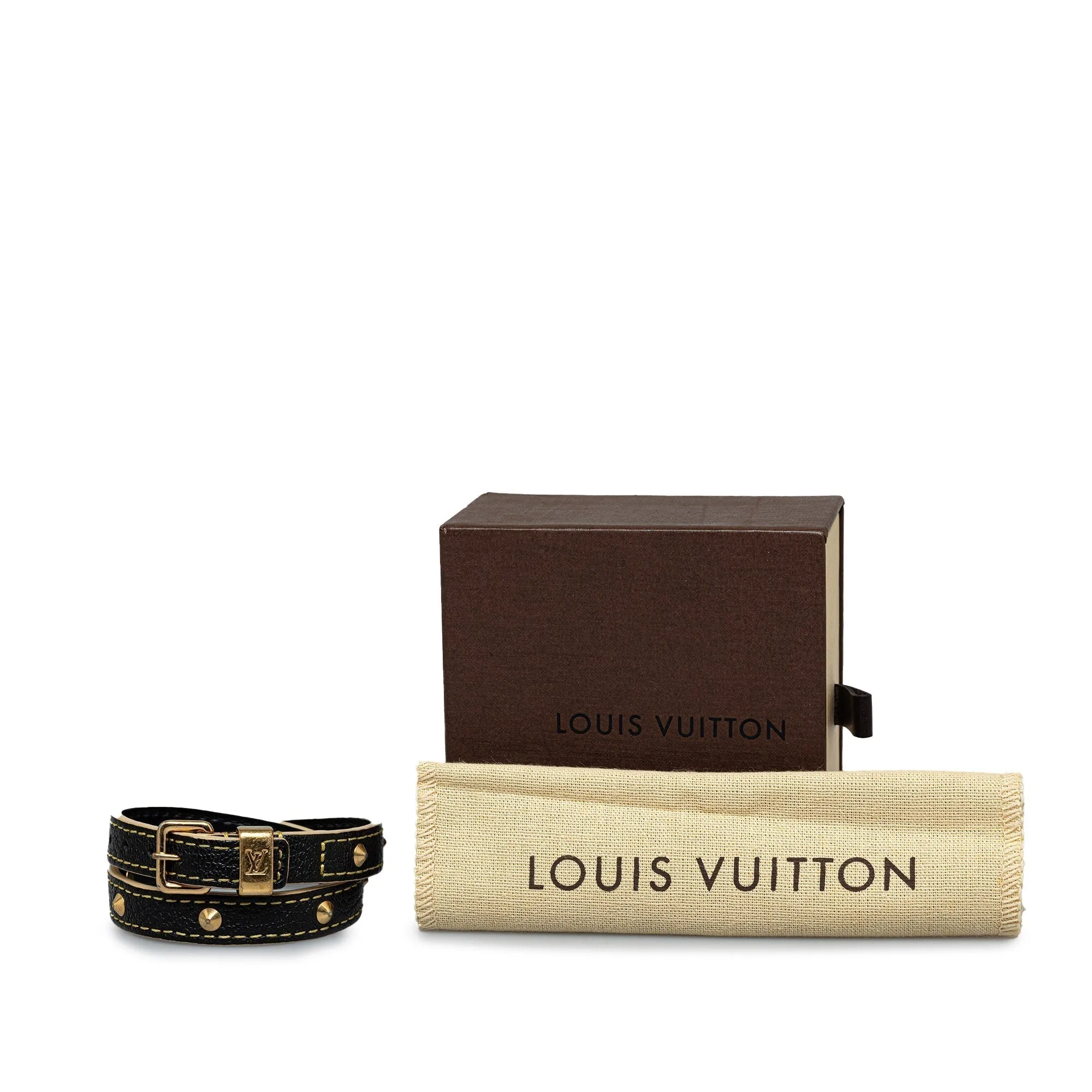 Black Louis Vuitton Studded Suhali Double Wrap Bracelet