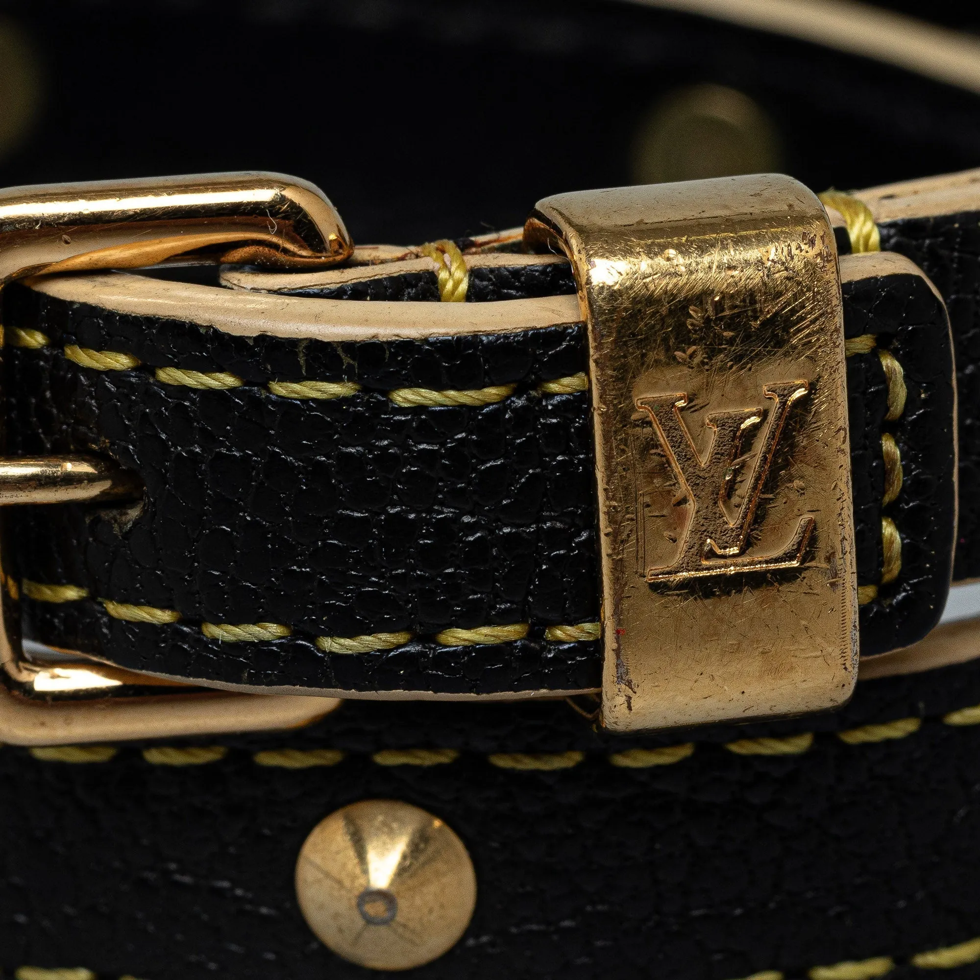 Black Louis Vuitton Studded Suhali Double Wrap Bracelet