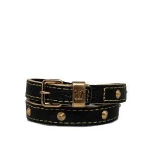 Black Louis Vuitton Studded Suhali Double Wrap Bracelet