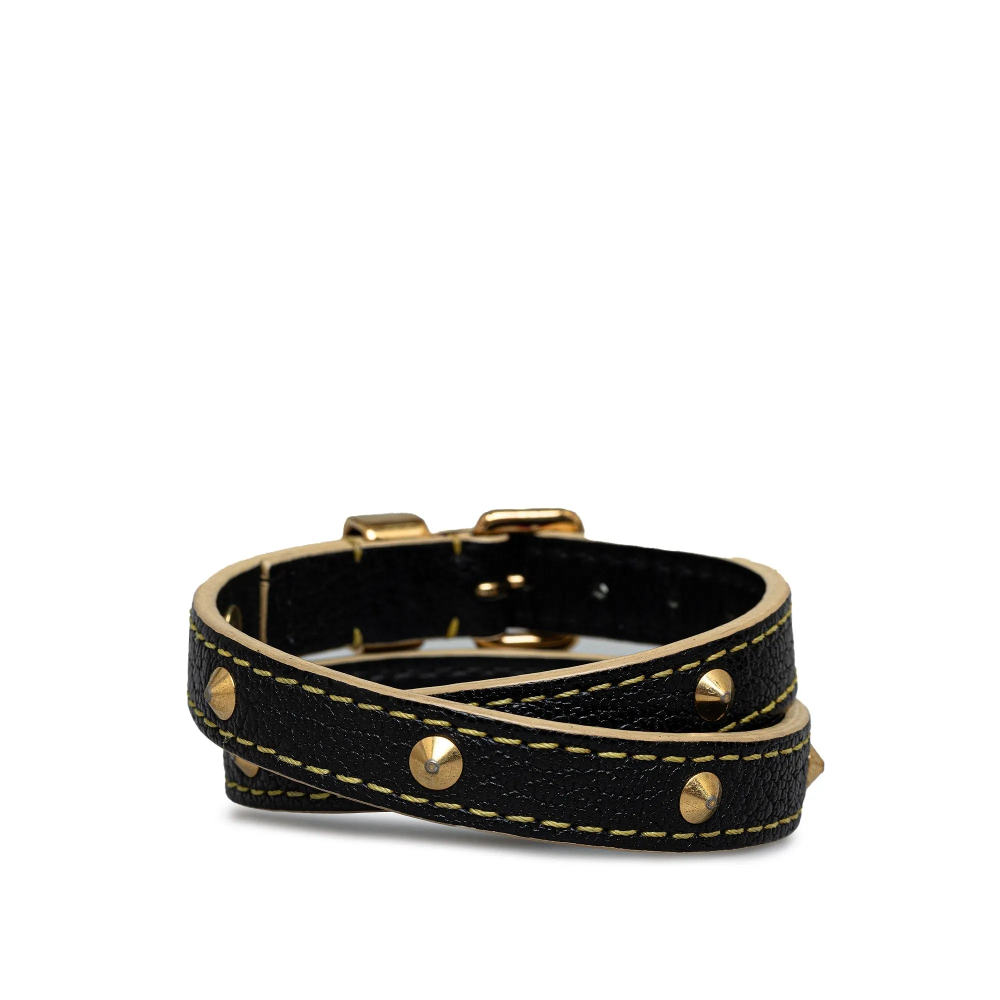 Black Louis Vuitton Studded Suhali Double Wrap Bracelet