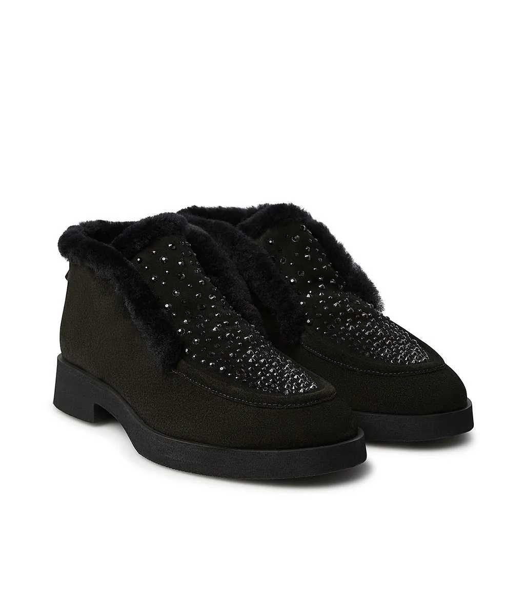 Black suede and sheraling loafers