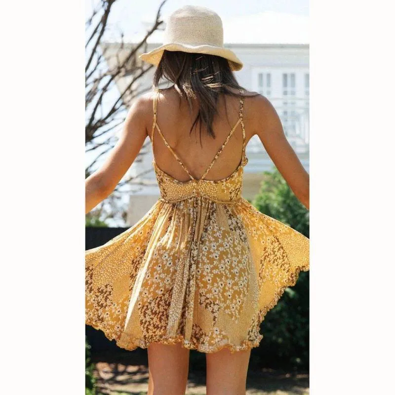 Boho Dress - Deep V Neck Sleeveless Mini