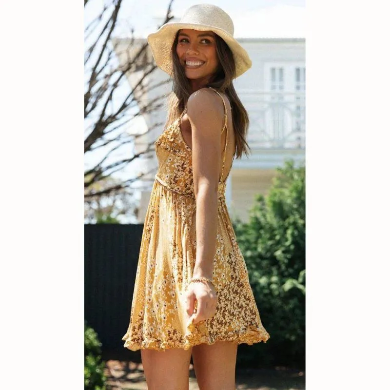 Boho Dress - Deep V Neck Sleeveless Mini