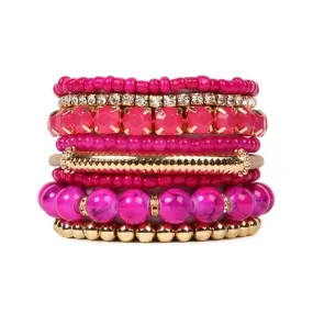 Bold Fuchsia Beaded Stretch Bracelet