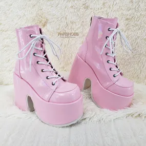 Camel 203 Pink Hologram Lace Up Goth Platform Ankle Boot  - Demonia Direct