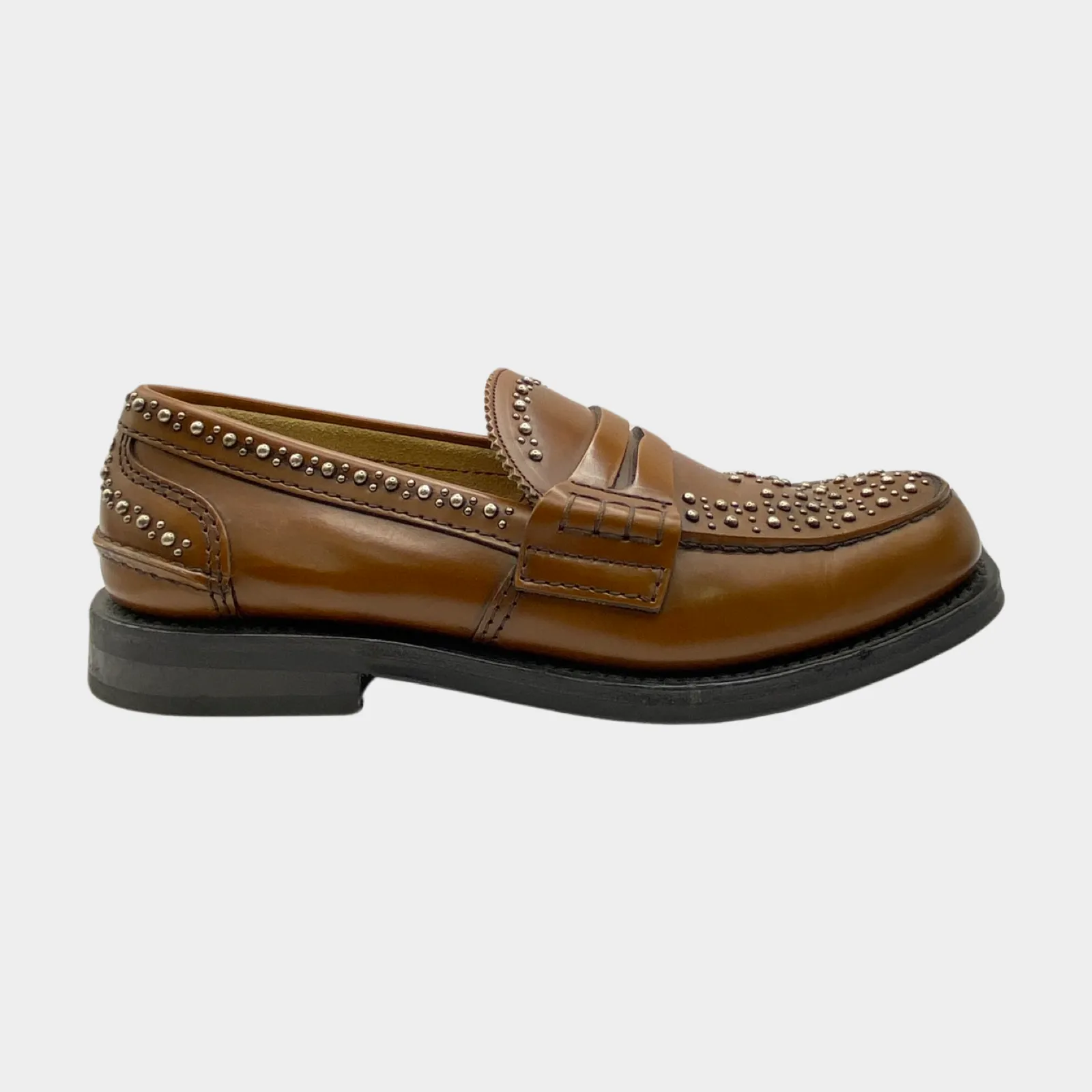 Church's men's brown studded leather loafers