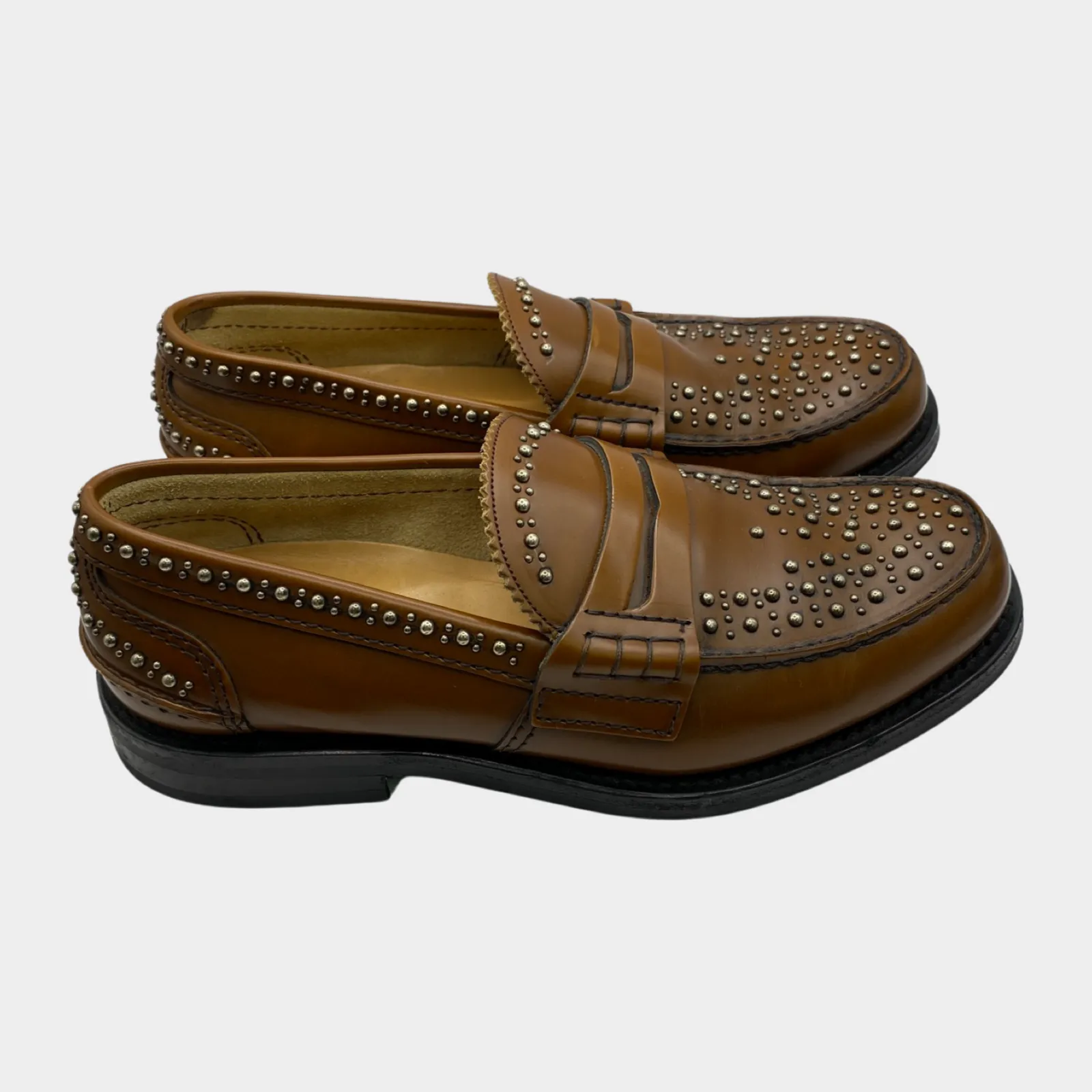 Church's men's brown studded leather loafers