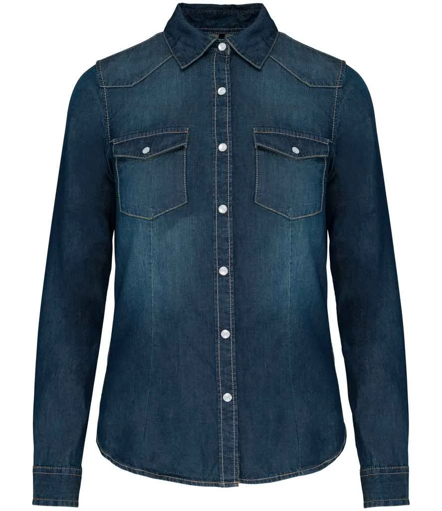 Kariban Ladies Long Sleeve Denim Shirt | Blue Jean