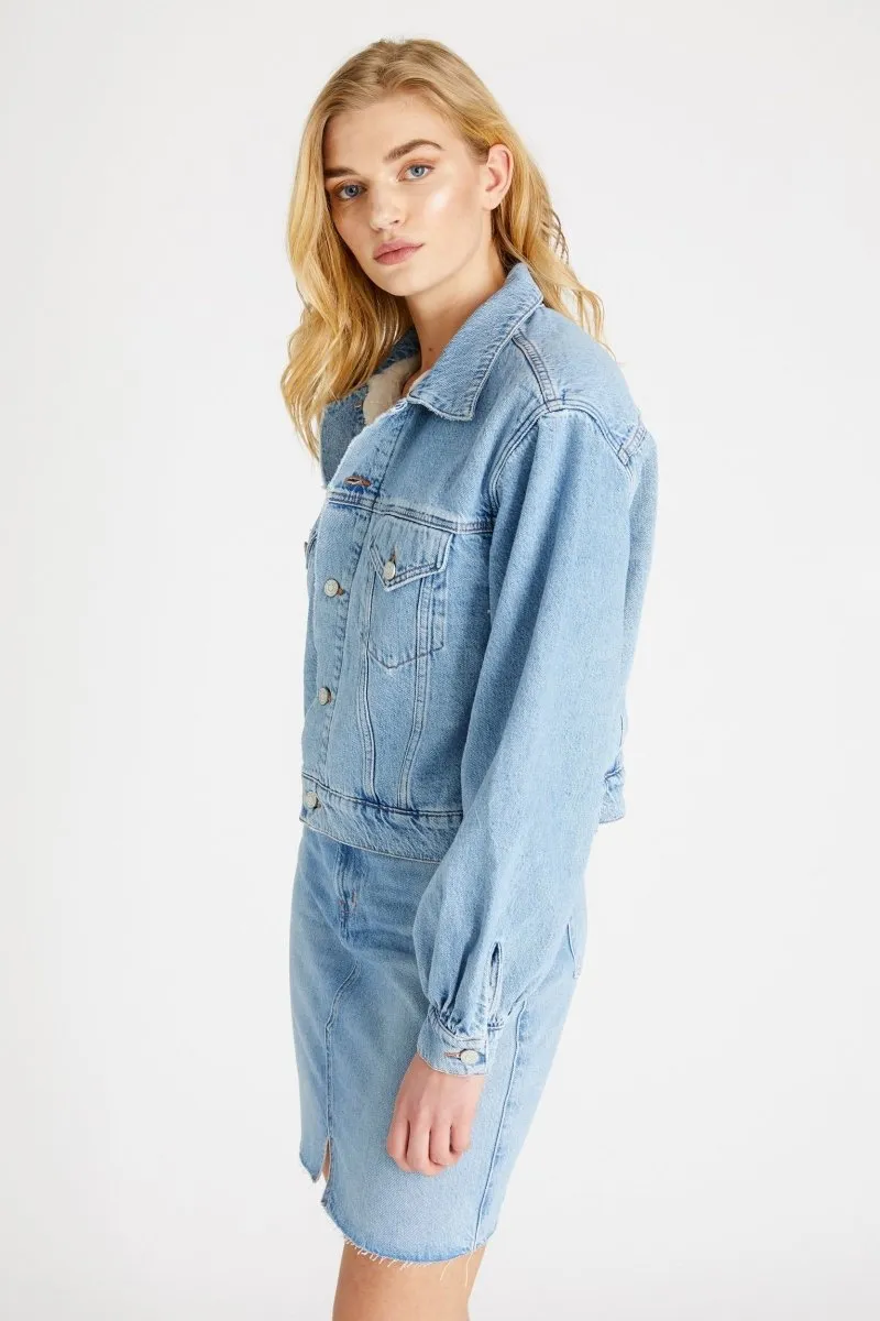 Lauryn Faux Fur Lined Jacket in Ice Blue Indigo