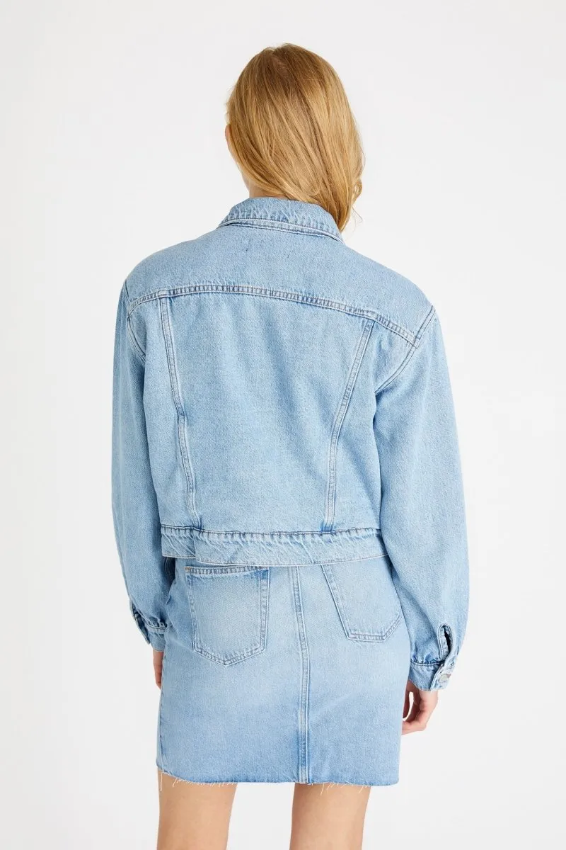 Lauryn Faux Fur Lined Jacket in Ice Blue Indigo