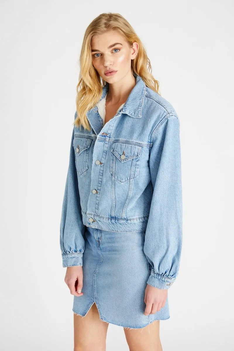 Lauryn Faux Fur Lined Jacket in Ice Blue Indigo