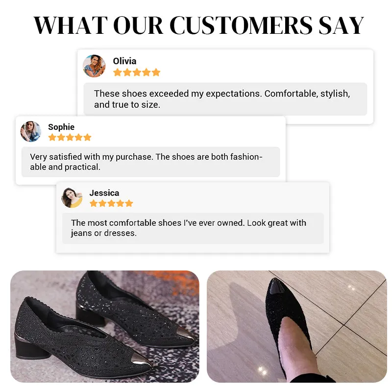 🏆Limited Time Offe🏆Hollow Mesh Sandals with Rhinestone and Chunky Heel