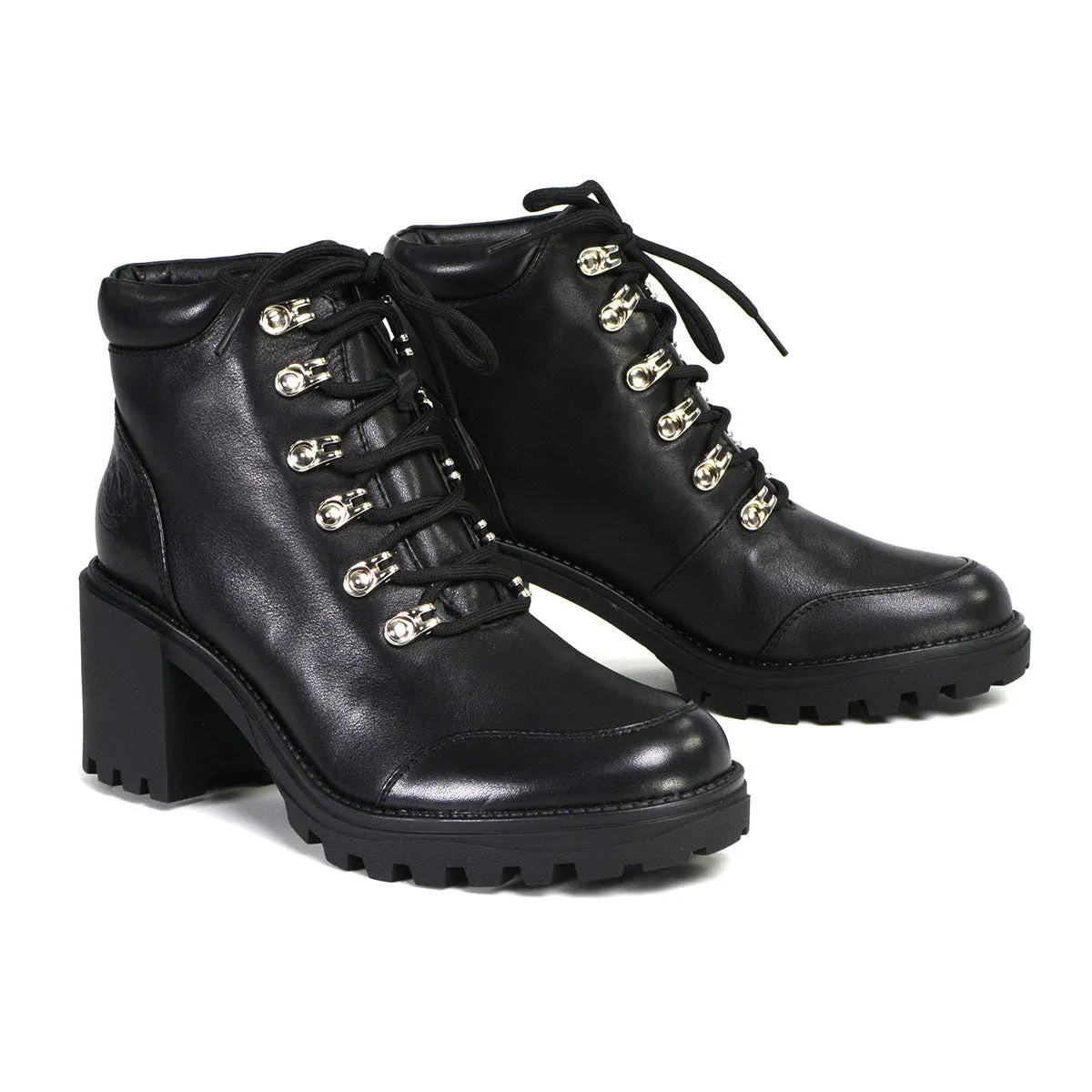 Milwaukee Performance Leather MBL9439 Women's Devine Black Leather Lace to Toe Boots with Platform Heel