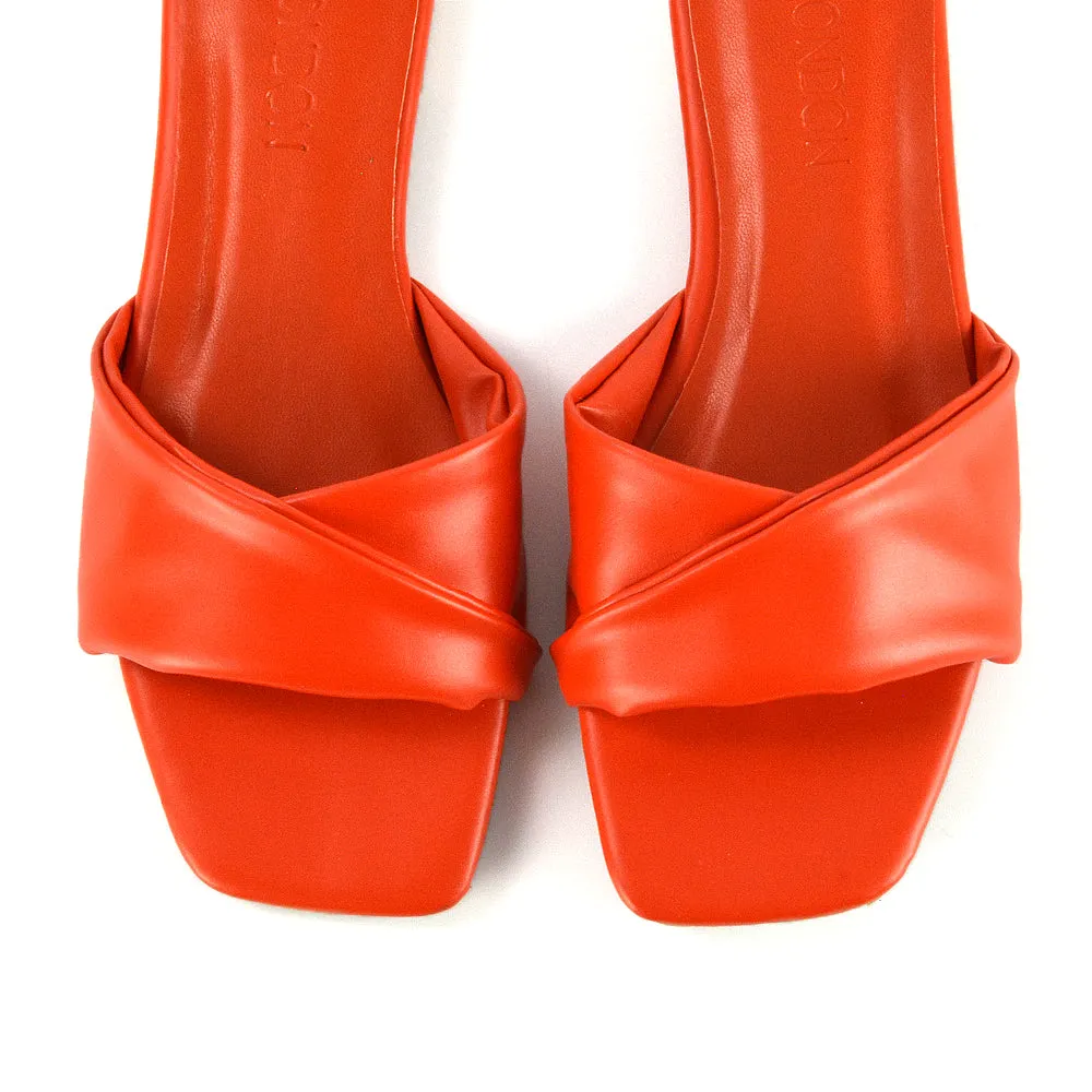 Pippa Twisted Strap Square Toe Flat Sandal Sliders in Nude Synthetic Leather
