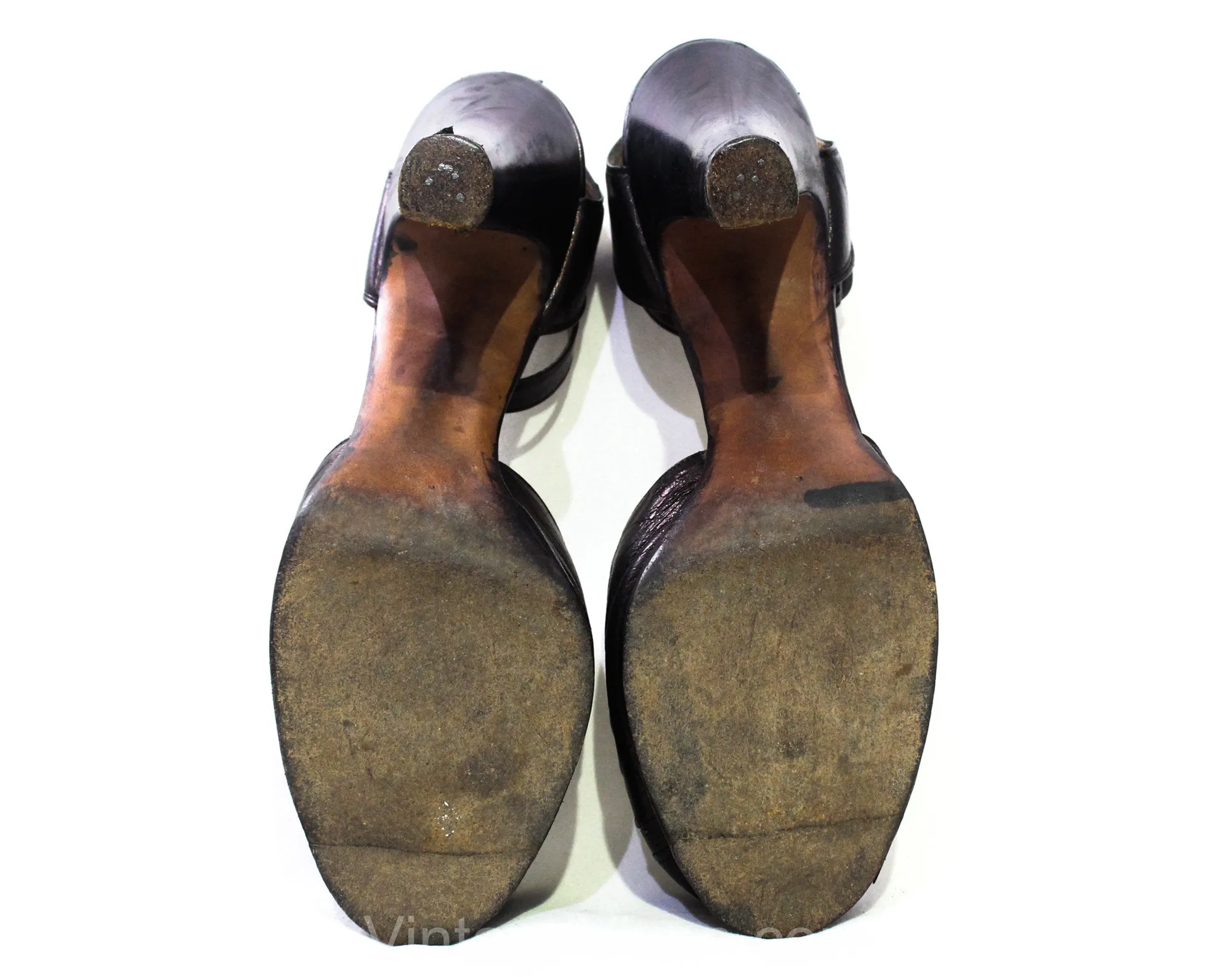 Size 7.5 1940s Platform Shoe - Gorgeous 1940s Bronze Goddess Open Toe Heels with Ankle Strap - WWII Pin Up Metallic Brown Leather - 7 1/2 B