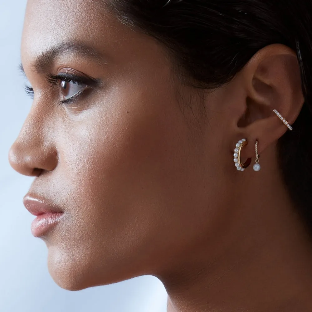 Studded Pearl Hoop Earrings - Gold - PLE01GP