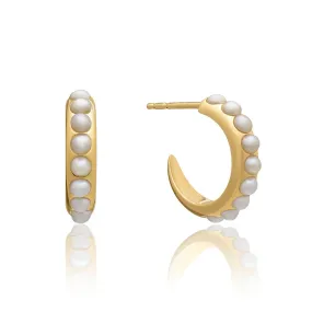 Studded Pearl Hoop Earrings - Gold - PLE01GP
