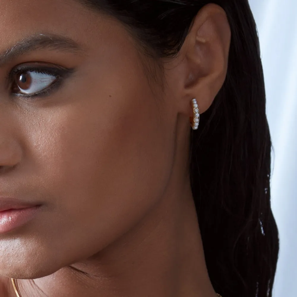 Studded Pearl Hoop Earrings - Gold - PLE01GP