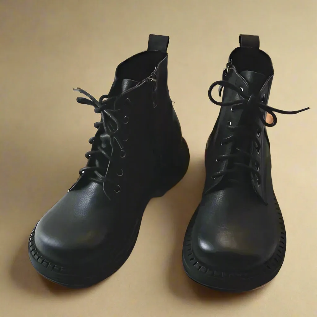 Vintage Brown Leather Lace-Up Ankle Boots