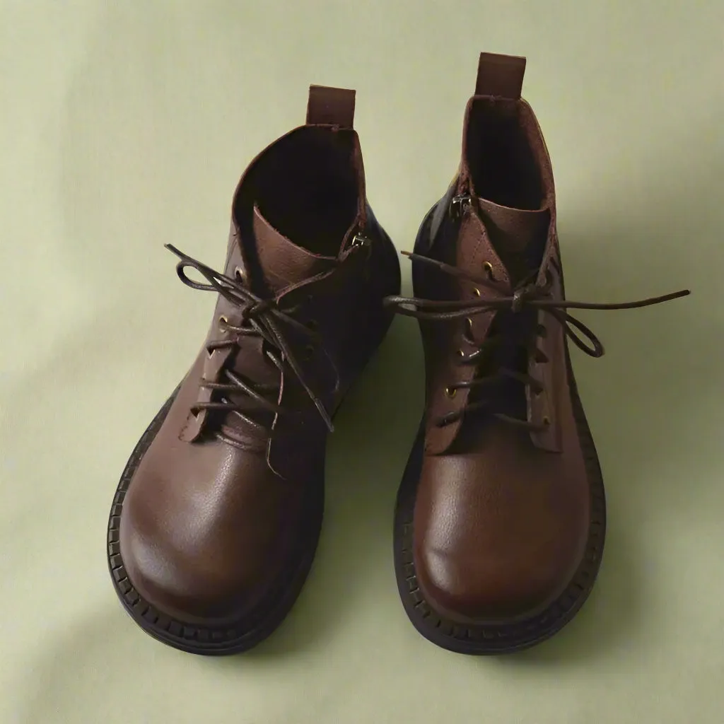 Vintage Brown Leather Lace-Up Ankle Boots