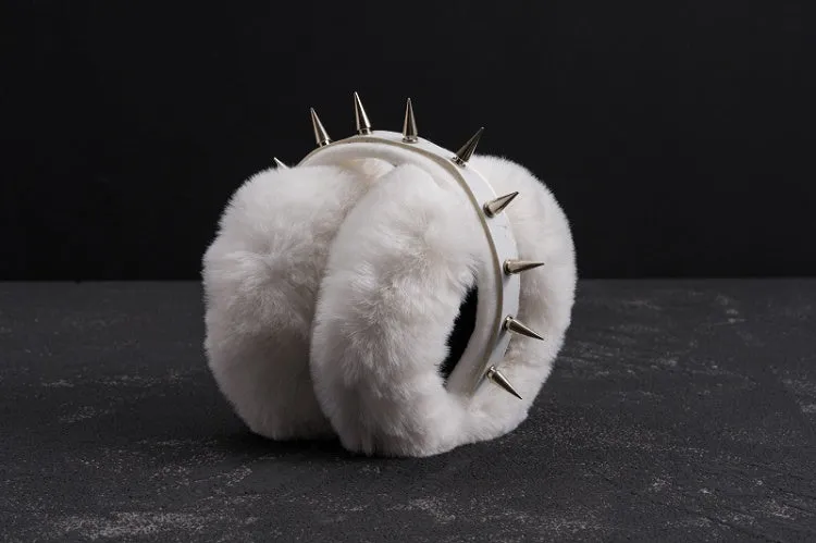 White Handmade Studded Plush Earmuffs