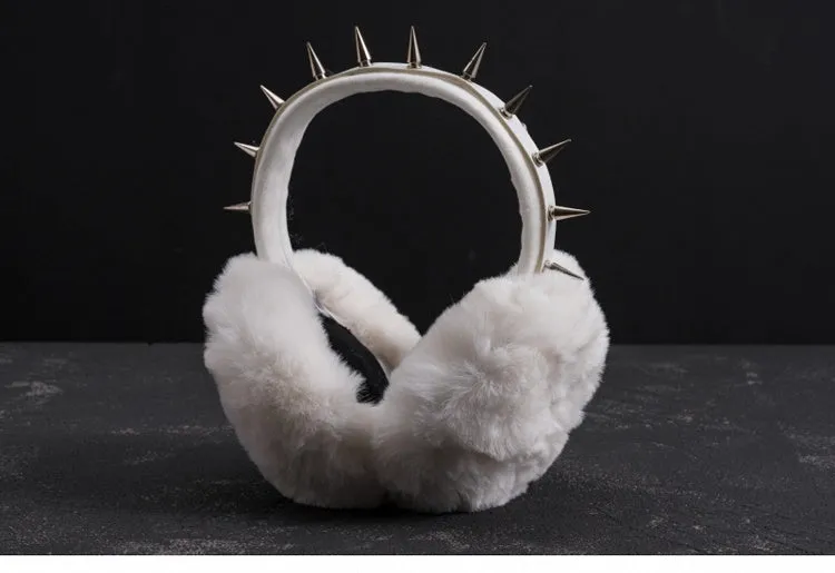 White Handmade Studded Plush Earmuffs