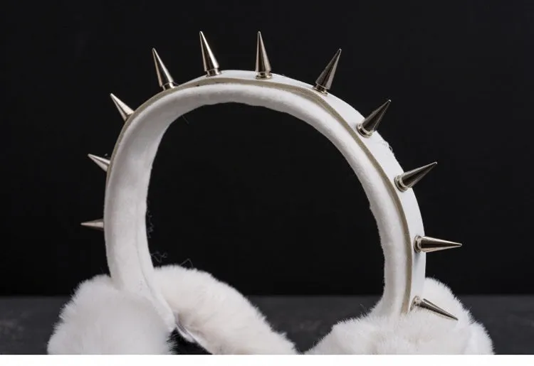 White Handmade Studded Plush Earmuffs