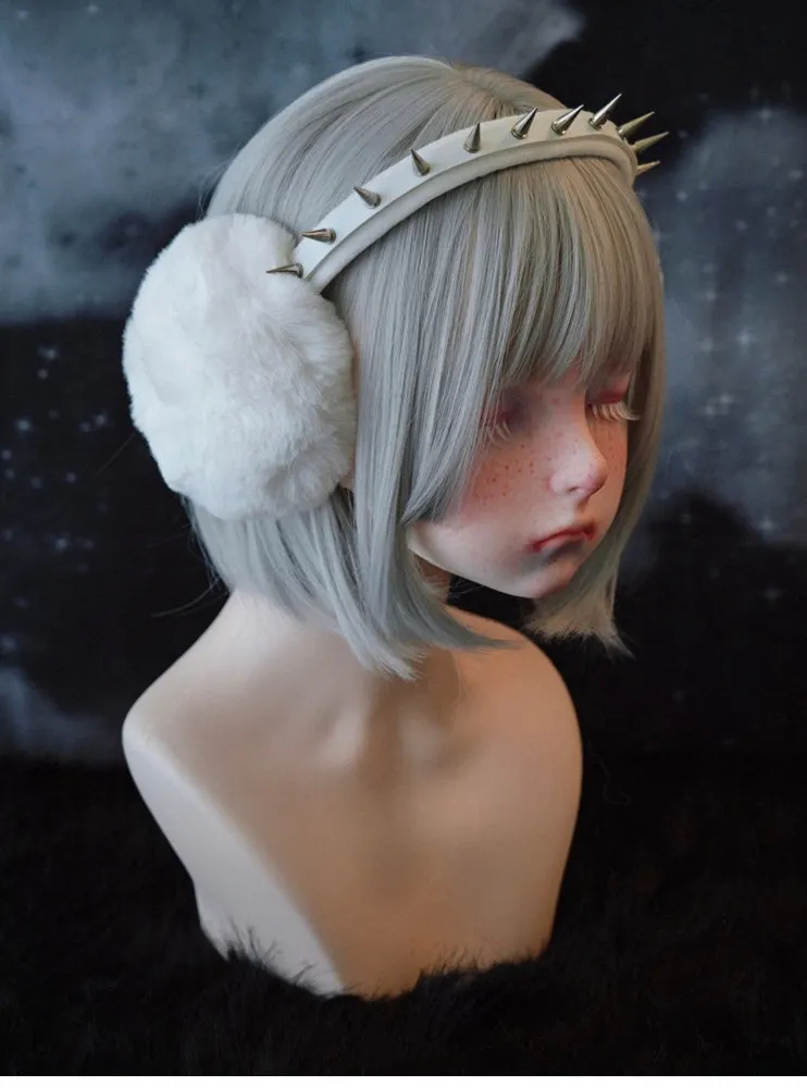 White Handmade Studded Plush Earmuffs